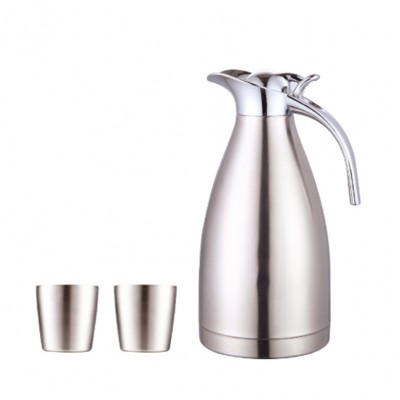 2L Double Walled Stainless Steel Insulated Vacuum Tea Coffee Beverage Flask with 2 Cups